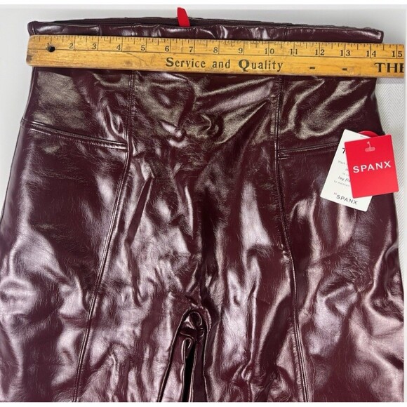 NEW Spanx Faux Patent Leather Leggings Womens Size Large Ruby Red High Rise - Picture 7 of 14